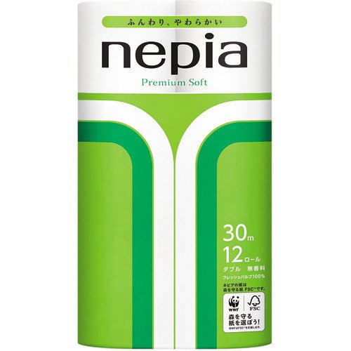 NEPIA Premium Soft Toilet Roll Двухслойная туалетная бумага, супермягкая, без аромата, 30м. (12рулонов)