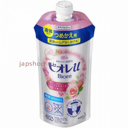 KAO Biore U Нежное жидкое мыло для тела с ароматом розы, мягкая упаковка, 340 мл (4901301336385)
