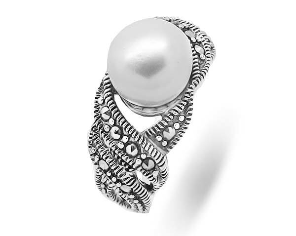 Кольцо из серебра жемчуг, марказит, SL-AGA26