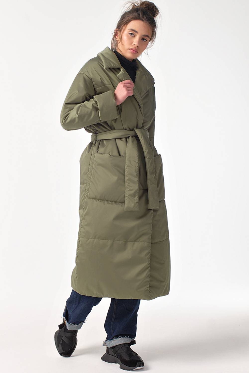 ст. цена4563руб.! Пальто демисезонное утепленное длинное стеганое оливковое