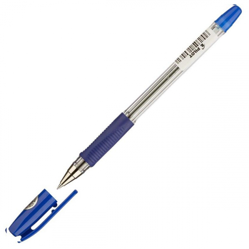 Ручка, чернила синие, шарик 0,7мм, стержень 144мм, корпус прозрачный, резиновый грип PILOT BPS-GP-F-L(32033) Код товара: 080967