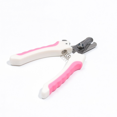Когтерез боковой малый с нескользящими ручками, отверстие 9 мм, розовый с белым