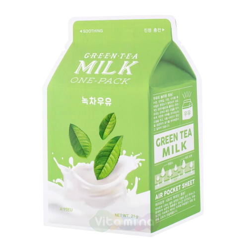 90 рA'PIEU Green Tea Milk One-Pack Успокаивающая маска с экстрактом зеленого чая и гамамелиса