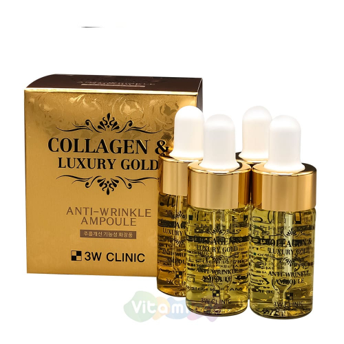 1200 р3W CLINIC Collagen & Luxury Gold Anti Wrinkle Ampoule Сыворотка с золотом и коллагеном
