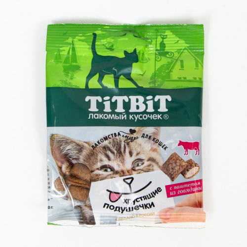Хрустящие подушечки TitBit для кошек, с паетом из говядины, 30 г