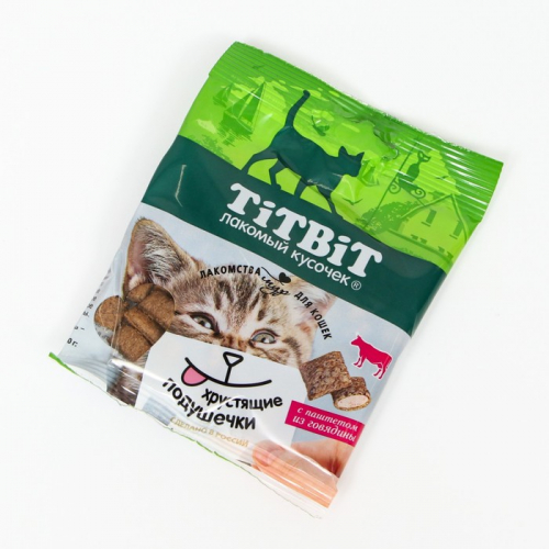 Хрустящие подушечки TitBit для кошек, с паетом из говядины, 30 г