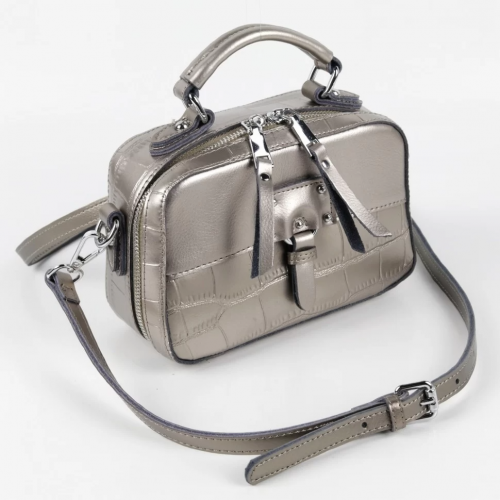 Женская кожаная сумка D-1919 Сильвер Грей