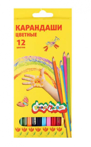 Карандаши 12 цветов в картонной упаковке европодвес КАЛЯКА-МАЛЯКА ККМ12 Код товара: 090385