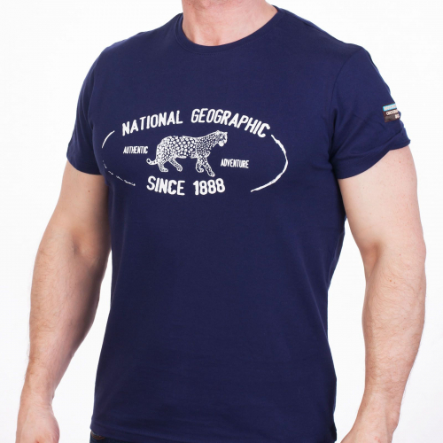 Темно-синяя мужская футболка  (National Geographic Society, США)  №Тр119 ОСТАТКИ СЛАДКИ!!!!