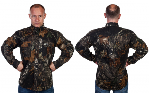 Милитари-рубашка Mossy Oak (США) - стильный трехмерный камуфляжный принт, классический фасон №387