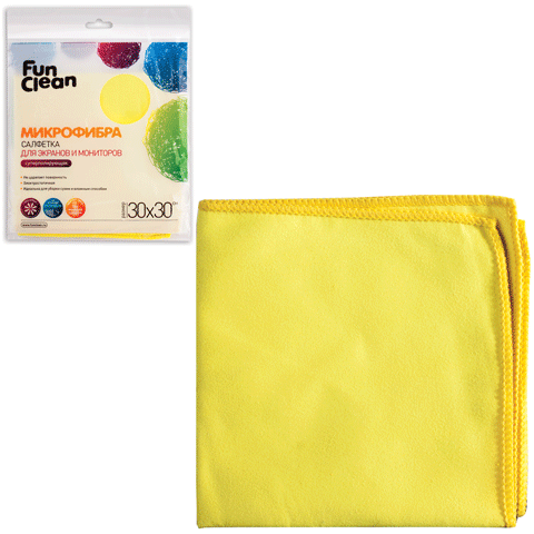Салфетка для экранов и мониторов FUN CLEAN микрофибра, суперполирующая, 30х30см, 6563, 601216