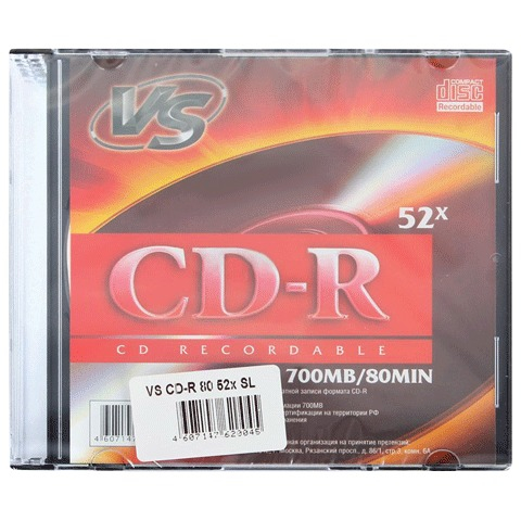 Диск CD-R VS 700 Мб, 52x, slim, 166387