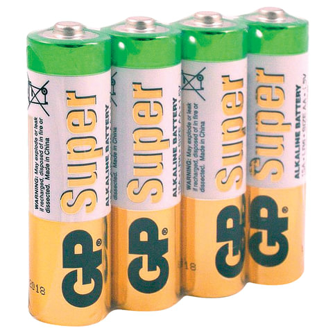 Батарейки GP Super, AA (LR06, 15А), алкалиновые, 4 шт., в пленке, 15ARS-2SB4, 454090