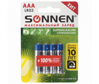 Батарейки SONNEN, AAA (LR03), КОМПЛЕКТ 4шт., СУПЕРАЛКАЛИН, в блистере, 1.5В, 451096