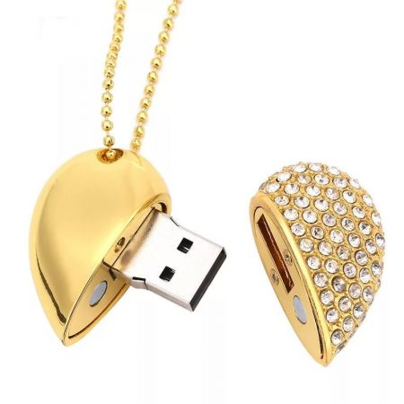 USB Флешка Сердце золотая 16 Гб подарочная