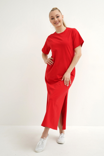 Платье-футболка с разрезами П 296 (Красный)
