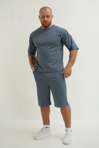 Костюм спортивный мужской с шортами КСМ 005 (Серо-голубой)