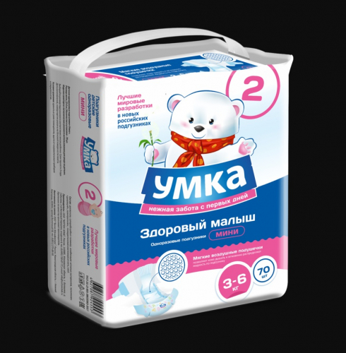 Подгузники одноразовые для детей MINI 2/S 3-6 кг mega-pack УМКА 70шт