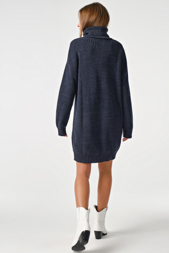 Платье-свитер вязаное теплое короткое джинсовый меланж
