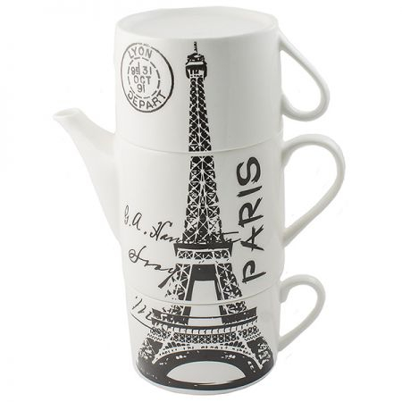 Чайник с двумя кружками Париж,фарфор