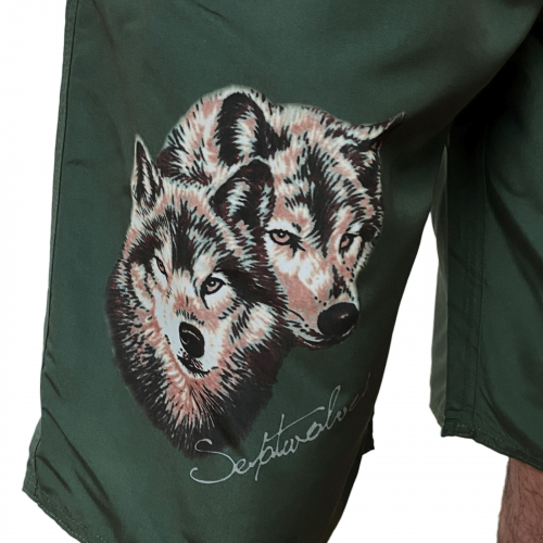 Тёмно-зелёные шорты с принтом волков от Septwolves №5018