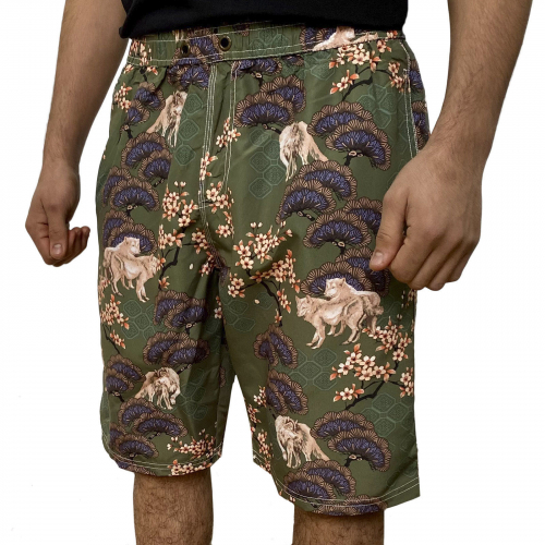 Оливковые мужские шорты с цветным принтом от Septwolves №5017