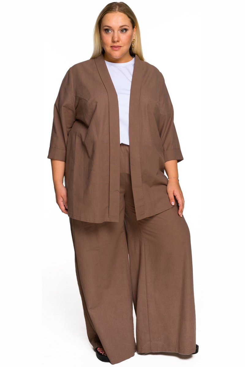 Брюки широкие из льна с карманами, цвет мокко