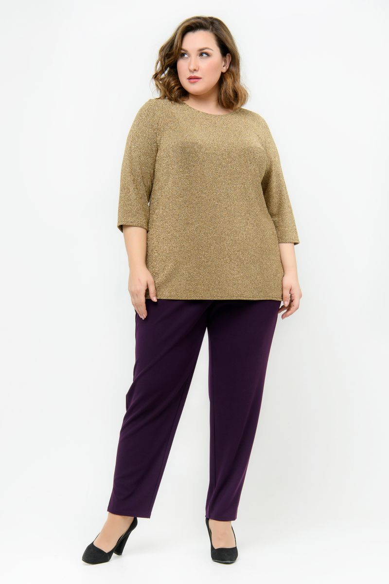 Брюки зауженные, 7/8, из крепа с эластаном, бургунди