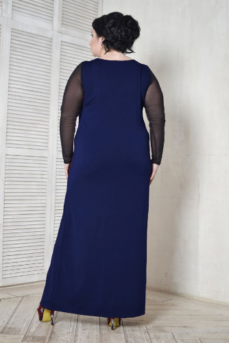 Платье вечернее в пол с разрезом темно синее