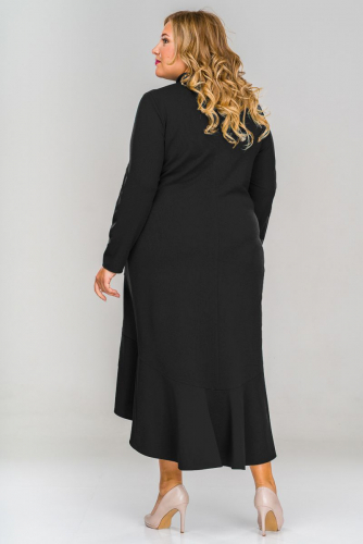 Платье с асимметричным низом и кокеткой из сетки, черное