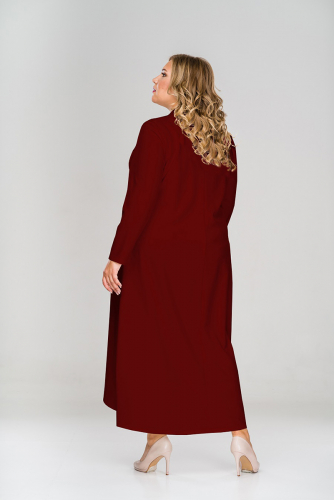 Платье креп с асимметричным низом и воротником стойка, бордовое
