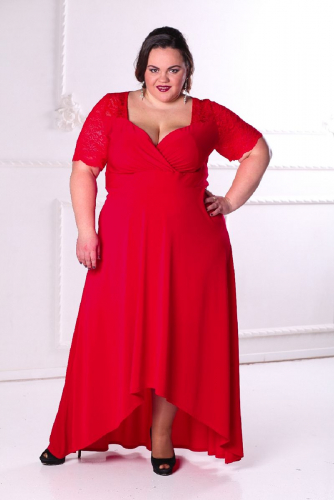 Платье вечернее с кружевной кокеткой красное