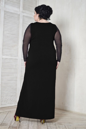 Платье вечернее в пол с разрезом черное