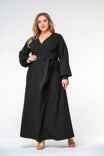 Платье длинное однотонное с манжетами черное