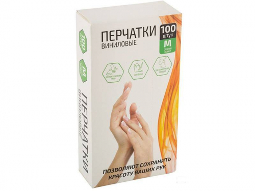 Купить Перчатки виниловые M неопудренные (100шт)