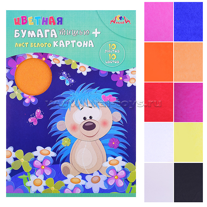Бумага цветная тишью А4, 10л. 10цв.