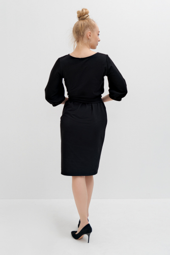 Платье-миди с объемными рукавами П 026 (Черный)