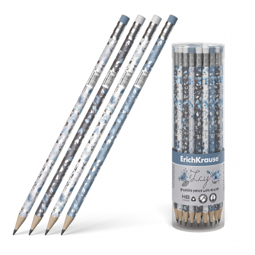 Чернографитный трехгранный карандаш с ластиком  ErichKrause® Frozen Beauty HB (в тубусе по 42 шт.)