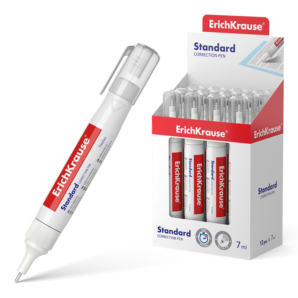Ручка-корректор ErichKrause® Standard, 7мл (в дисплее по 12 шт.)