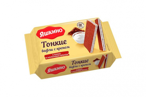 «Яшкино», вафли тонкие с какао и молочным кремом, 144 г