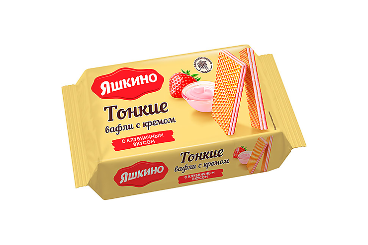 «Яшкино», вафли тонкие с кремом с клубничным вкусом, 144 г