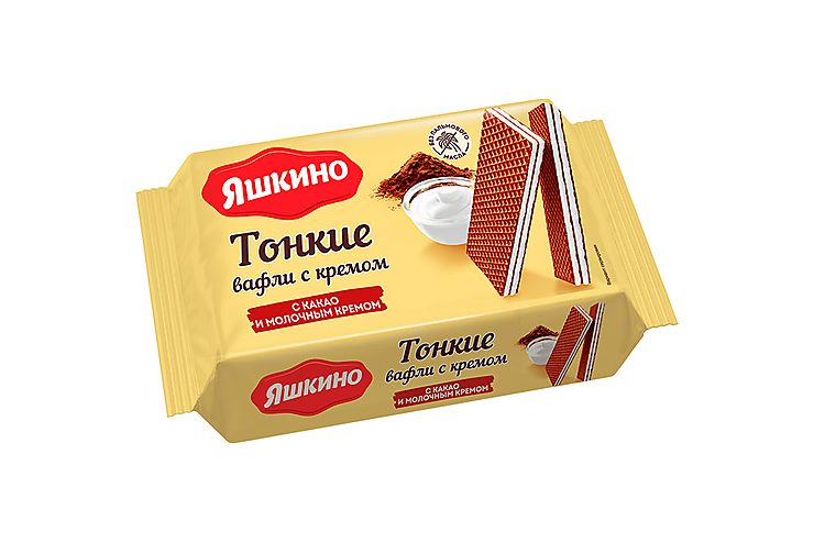 «Яшкино», вафли тонкие с какао и молочным кремом, 144 г