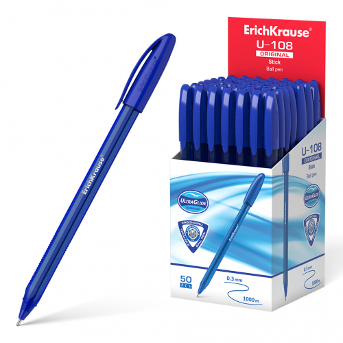 Ручка шариковая ErichKrause® U-108 Original Stick 1.0, Ultra Glide Technology, цвет чернил синий (в коробке по 50 шт.)