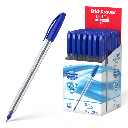 Ручка шариковая ErichKrause® U-108 Classic Stick 1.0, Ultra Glide Technology, цвет чернил синий (в коробке по 50 шт.)