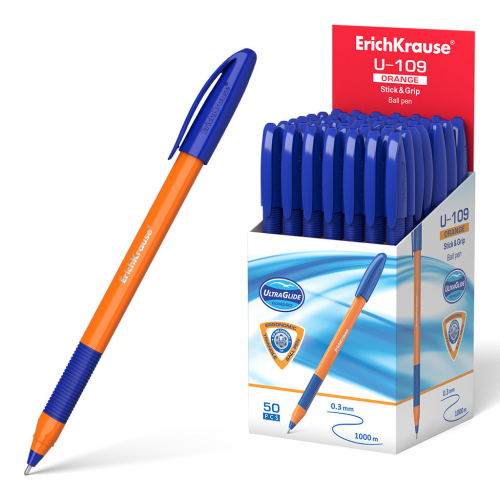 Ручка шариковая ErichKrause® U-109 Orange Stick&Grip 1.0, Ultra Glide Technology, цвет чернил синий (в коробке по 50 шт.)
