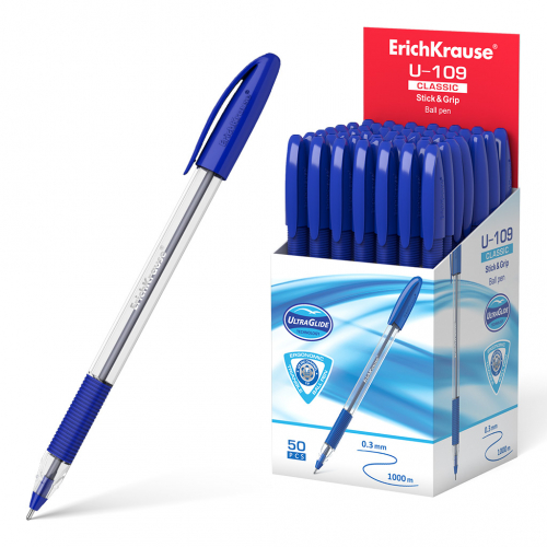 Ручка шариковая ErichKrause® U-109 Classic Stick&Grip 1.0, Ultra Glide Technology, цвет чернил синий (в коробке по 50 шт.)