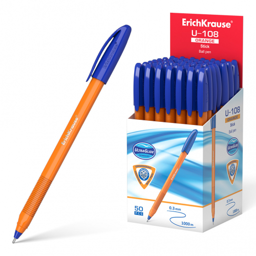 Ручка шариковая ErichKrause® U-108 Orange Stick 1.0, Ultra Glide Technology, цвет чернил синий (в коробке по 50 шт.)