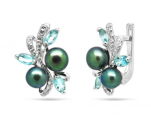 Серьги из серебра жемчуг, С1336чг