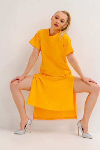 Платье-футболка с разрезами П 296 (Желтый)