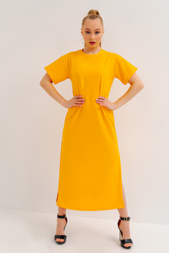 Платье-футболка с разрезами П 296 (Желтый)